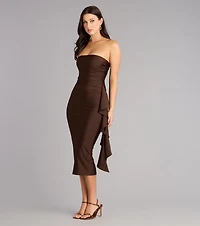 Evening Smooth Strapless Sash Midi Dress