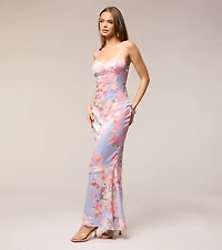 Blossom Blur Satin Floral Maxi Dress