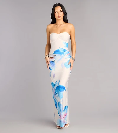 Soft Focus Muse Floral Lace-Up Maxi Tube Dress