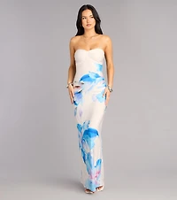 Soft Focus Muse Floral Lace-Up Maxi Tube Dress