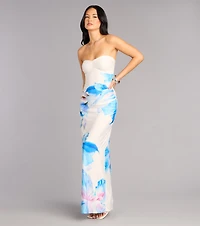 Soft Focus Muse Floral Lace-Up Maxi Tube Dress