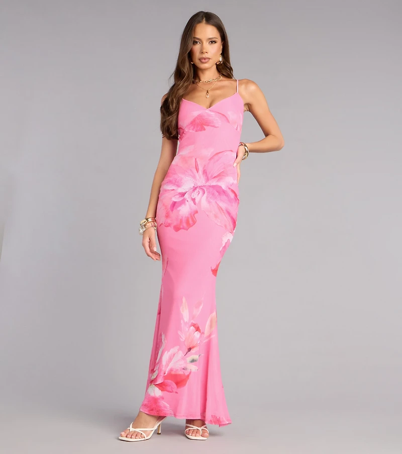 Flirt Factor Floral Mesh Maxi Dress