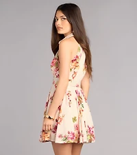 Brunch Plans Belted Floral Skater Dress