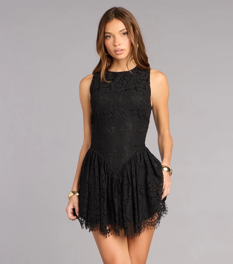 Just Add Heels Lace Skater Mini Dress