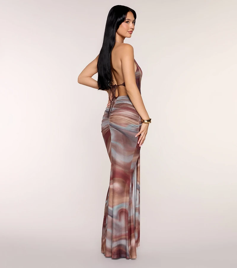 Set The Mood Abstract Print Halter Maxi Dress