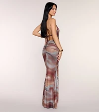 Set The Mood Abstract Print Halter Maxi Dress