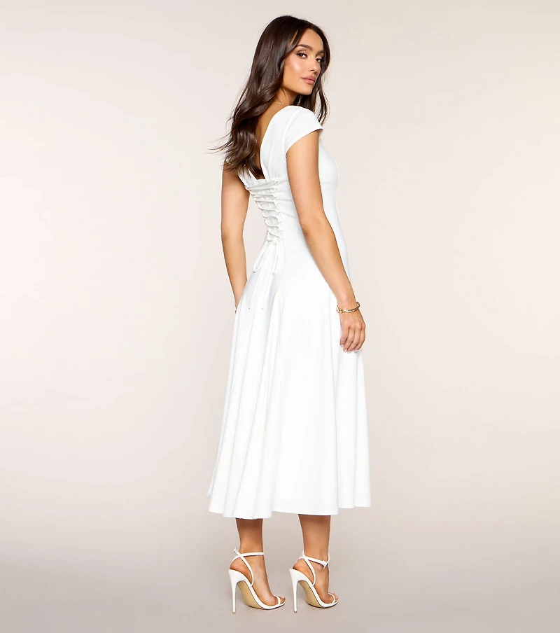 Pretty And Polished Lace-Up A-Line Midi Dress