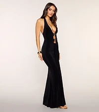 Extra Attention Slinky Knit Cutout Maxi Dress
