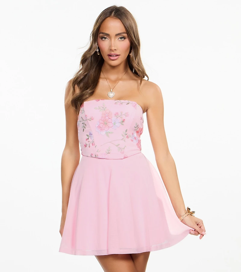 Petal Plans Floral Embroidered Skater Dress