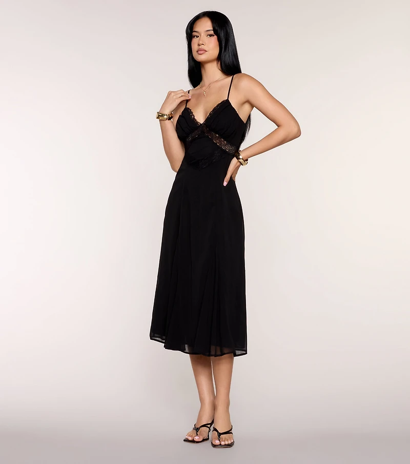 Written Lace Chiffon Midi Dress