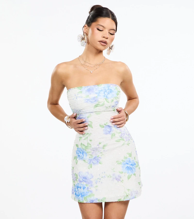 Plans Bloom Floral Beaded A-Line Mini Dress