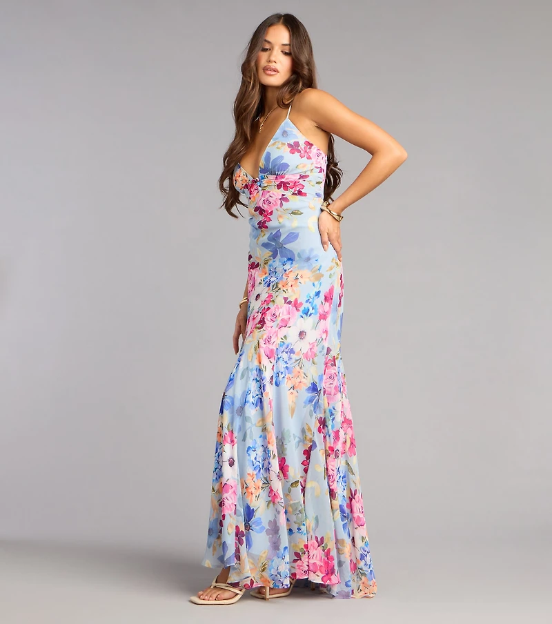 Flirty RSVP Floral Chiffon Maxi Dress