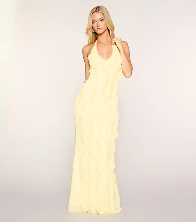 Flirty Drama Halter Ruffle Maxi Dress