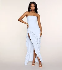 Flirty Moves Ruffle Slit Midi Tube Dress