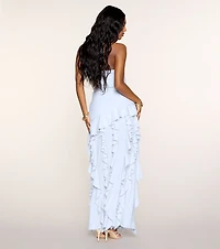 Flirty Moves Ruffle Slit Midi Tube Dress