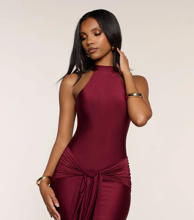 Red Carpet Rules Front Sash Mini Dress