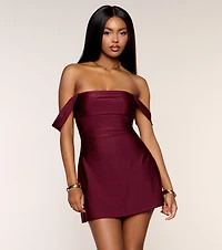 Classics Lover Off-The-Shoulder Satin A-Line Mini Dress