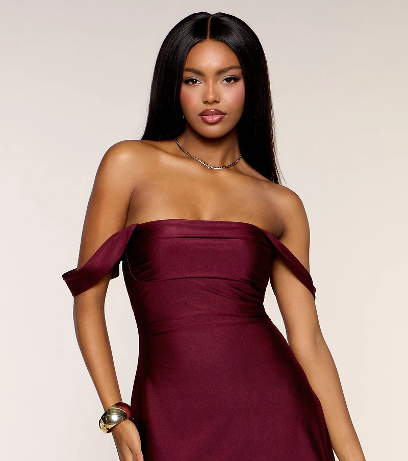Classics Lover Off-The-Shoulder Satin A-Line Mini Dress