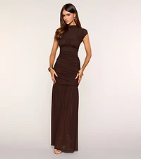 Polished Ease Cap Sleeve Mesh Maxi Dress