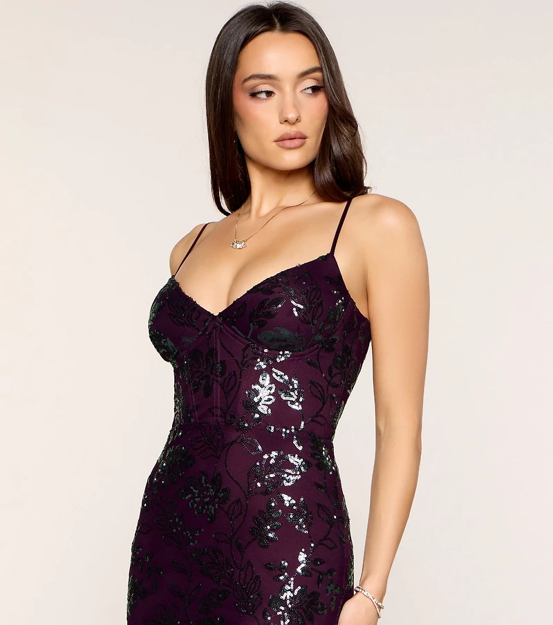 Dark Petal Floral Sequin Bodycon Dress