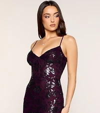 Dark Petal Floral Sequin Bodycon Dress