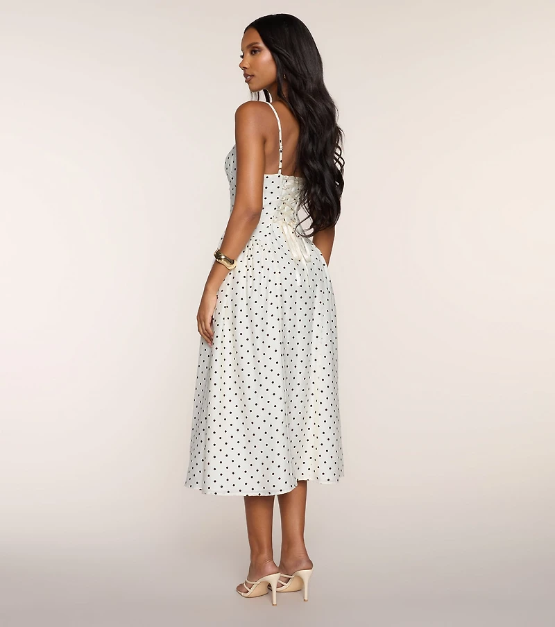 Dot Your Calendar Lace-Up Midi Dress