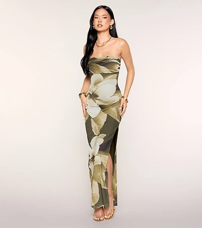 Lush Floral Print Strapless Maxi Dress
