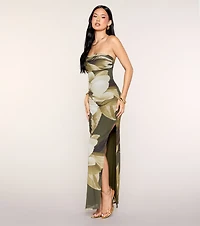Lush Floral Print Strapless Maxi Dress