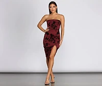 Budding Romance Flocked Tube Midi Dress