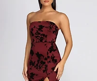 Budding Romance Flocked Tube Midi Dress