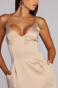 Pocket Satin Cocktail Dress