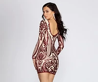 Slay Sequins Damask Mini Dress
