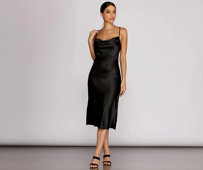 Nights Satin Flare Midi Dress