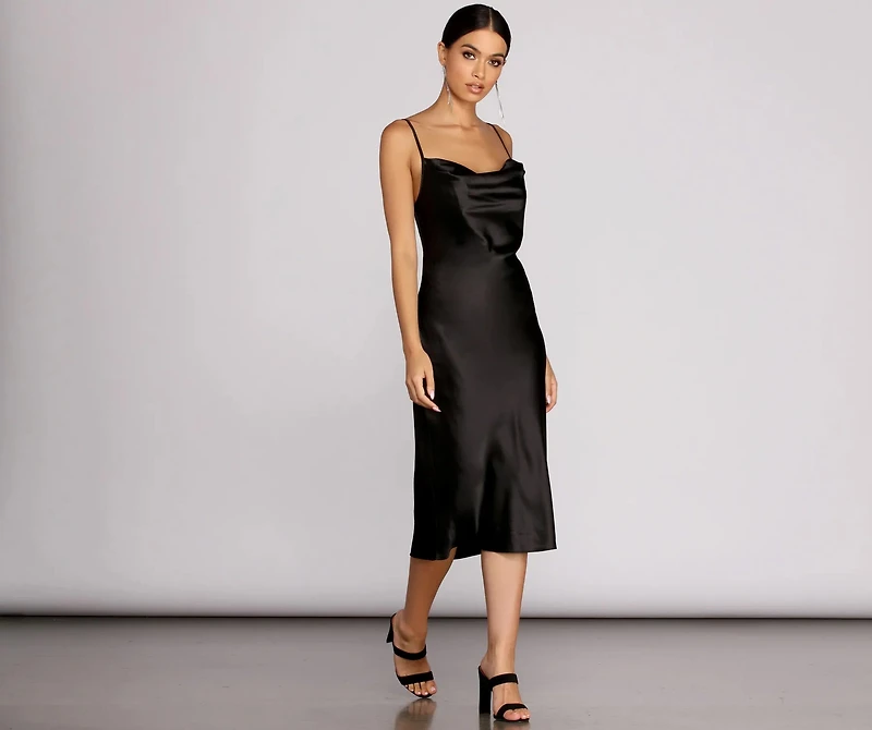 Nights Satin Flare Midi Dress