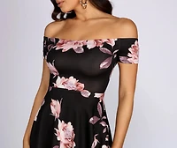 Sweetest Look Floral Off Shoulder High Low Skater Dress