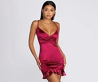 Ruffle Hem Satin Mini Dress