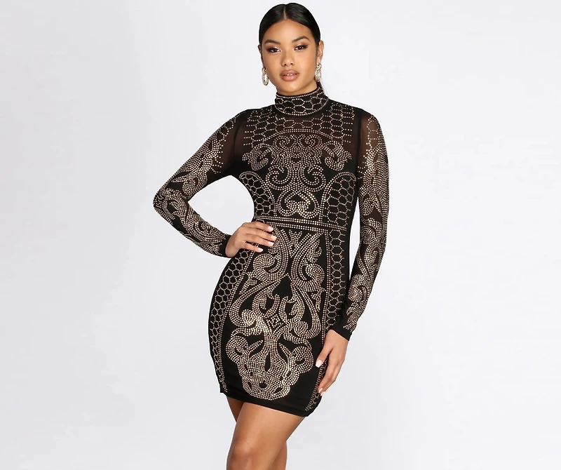 Make An Entrance Heat Stones Mini Dress