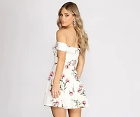Love At First Sight Floral Off Shoulder Skater Dress