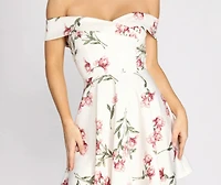Love At First Sight Floral Off Shoulder Skater Dress