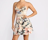 Floral Fiesta Crochet Waist Skater Dress