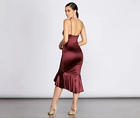 Trumpet Hem Satin Midi Dress