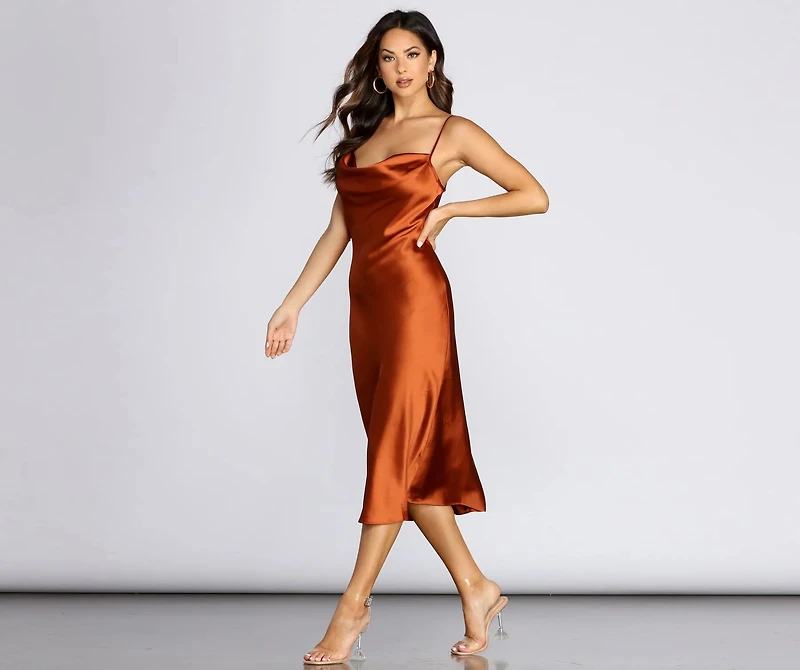 Nights Satin Flare Midi Dress