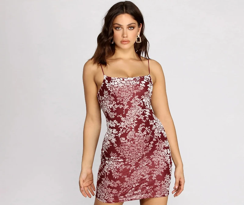 Burnout Out Flocked Floral Mini Dress