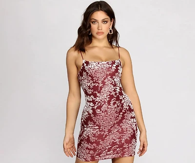 Burnout Out Flocked Floral Mini Dress