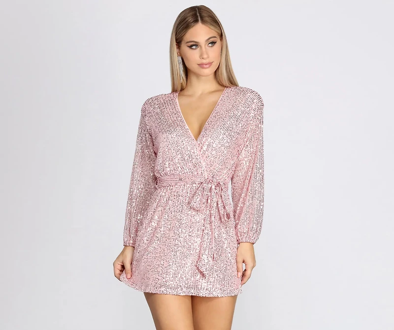 Sequin Dreams Wrap Mini Dress