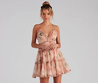 Flirty Florals Ruffled Chiffon Mini Dress