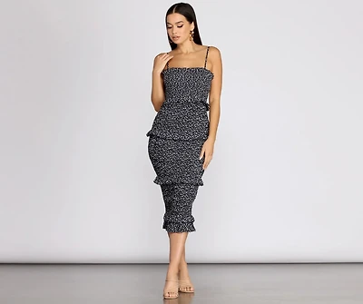 Sweet & Smocked Ditsy Ruffle Midi Dress