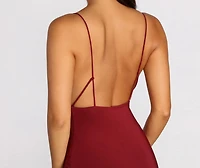 Cowl Neck Front Slit Midi Dress