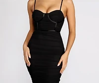 Sweetheart Bustier Ruched Midi Dress