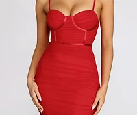 Sweetheart Bustier Ruched Midi Dress